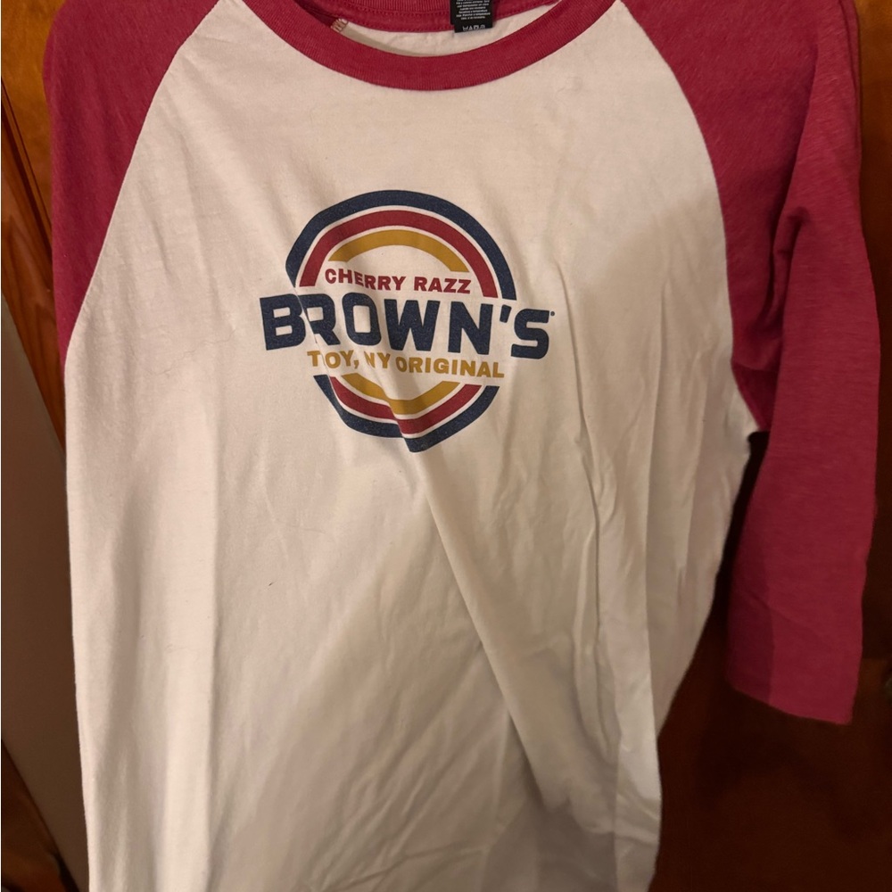 District Red and White Long Sleeve Tee with Retro Logo